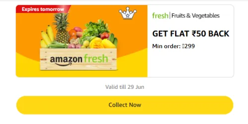 Image of Amazon Offer: ₹50 Cashback on Fruits and Vegetables