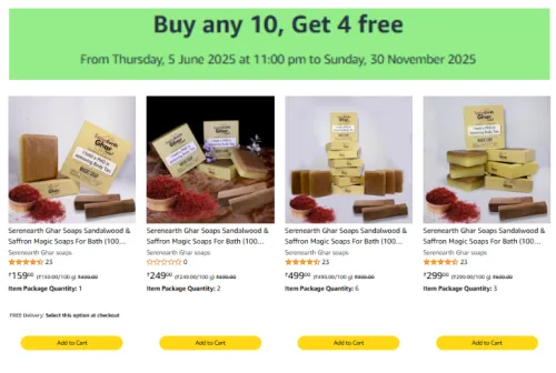 Image of Amazon offer: Add Any 10 selected item & get 4 Item Free on Payment Page