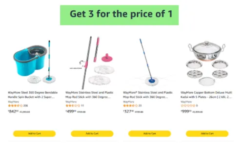 Image of Amazon offer Add Any 3 selected item & get 2 Item Free on Payment page