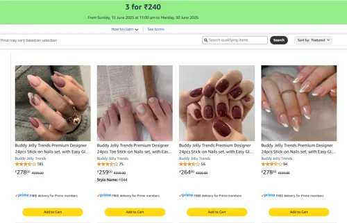 Image of Amazon Offer : Buy any 3 nail set for ₹240