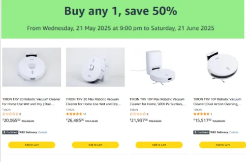 Image of Amazon Offer : Buy Any 1 Vacuum Cleaner & Save 50% 