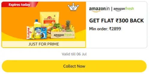 Image of Amazon Offer : Flat ₹300 Cashback on Amazon Fresh
