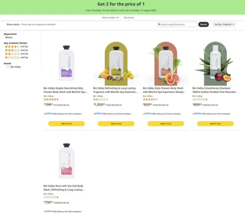 Image of Amazon Offer :- Get 2 for the price of 1 on Body Wash