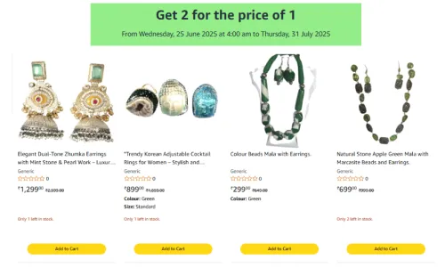 Image of Amazon Offer :- Get 2 for the price of 1 on Jewellery