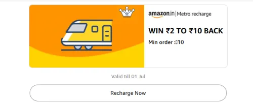 Image of Amazon Offer: ₹2–₹10 Cashback on Metro Recharge