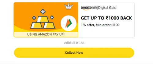Image of Amazon Offer: Upto ₹1000 Cashback on Digital Gold 