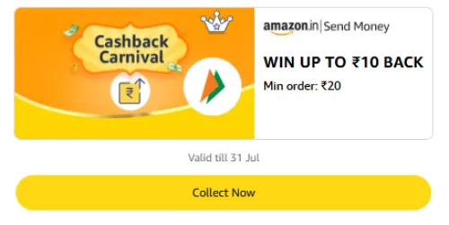 Image of Amazon Offer: Upto ₹10 Cashback on Send Money