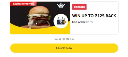 Image of Amazon Offer: Upto ₹125 Cashback on Zomato Orders 