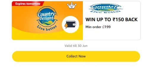 Image of Amazon Offer: Upto ₹150 Cashback on Country Delight Orders