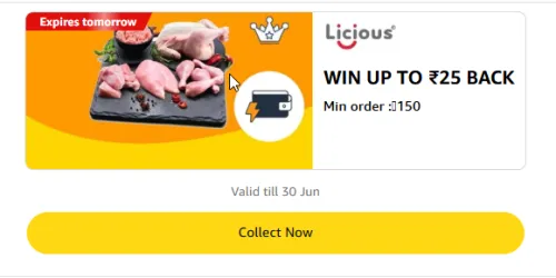Image of Amazon Offer: Upto ₹25 Cashback on Licious Orders