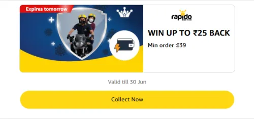 Image of Amazon Offer: Upto ₹25 Cashback on Rapido Rides