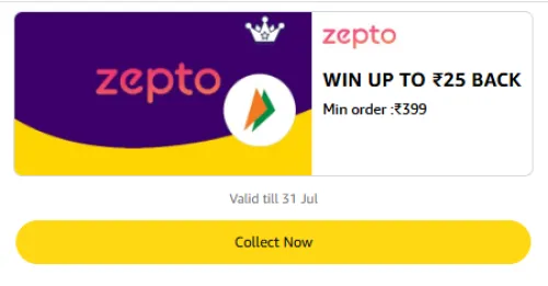 Image of Amazon Offer: Upto ₹25 Cashback on Zepto Orders
