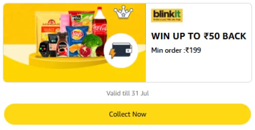 Image of Amazon Offer: Upto ₹50 Cashback on Blinkit Orders