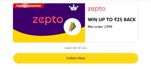 Image of Amazon Offer: Upto ₹50 Cashback on Zepto Orders