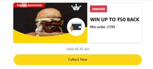 Image of Amazon Offer: Upto ₹50 Cashback on Zomato Orders