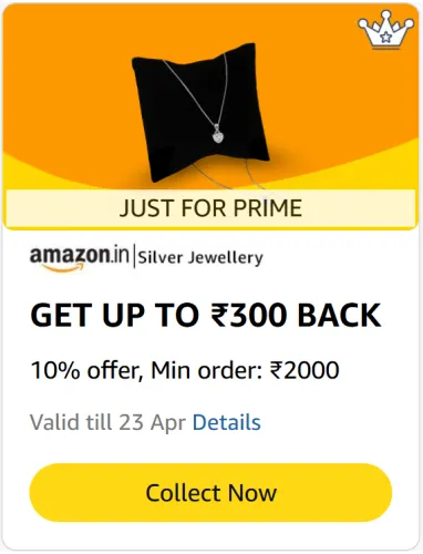 Image of Amazon Silver Jewellery Reward: Up to ₹300 Cashback