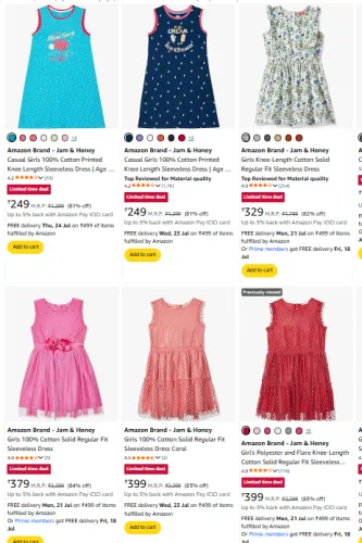 Image of Amazon Brand - Jam & Honey Kids Dresses Upto 84% Off