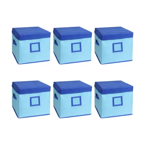 Image of Amazon Brand - Solimo Square Fabric Storage Box with Lid, Set of 6