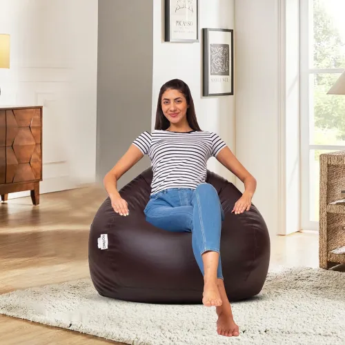 Image of Amazon Brand - Solimo XL Faux Leather Bean Bag Cover Without Beans