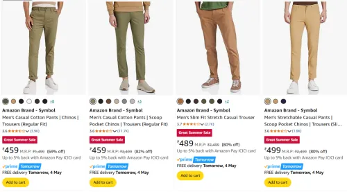 Image of Amazon Brand - Symbol Men's Casual Trousers at minimum 75% Discount