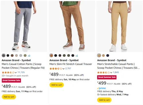 Image of Amazon Brand - Symbol Men's Casual Pant at Minimum 70% Discount