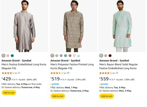 Image of Amazon Brand - Symbol Men's Kurta at Minimum 60% Discount
