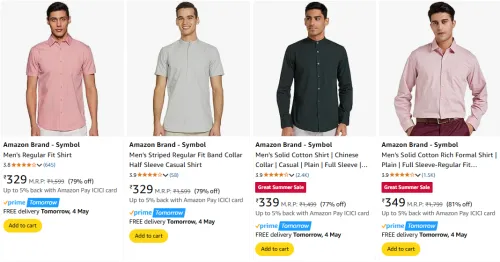 Image of Amazon Brand - Symbol Men's Shirts at minimum 77% Discount
