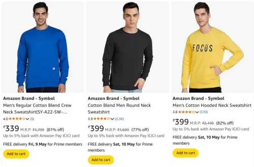 Image of Amazon Brand - Symbol Men's Sweatshirt at minimum 70% Discount