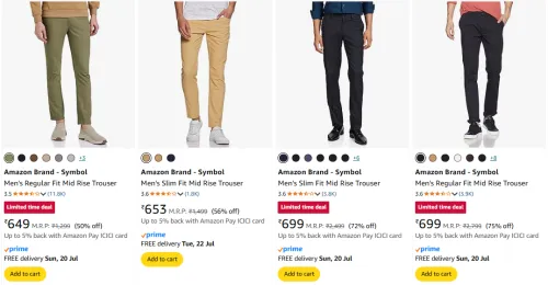 Image of Amazon Brand - Symbol Men's Trousers at minimum 72% Discount