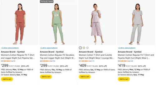 Image of Amazon Brand - Symbol Women Nightsuit Minimum 80% Discount