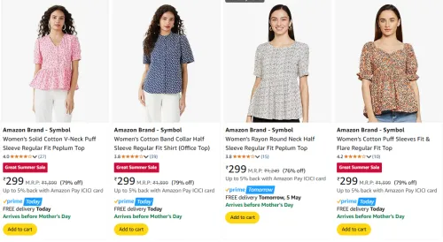 Image of Amazon Brand - Symbol Women's Tops at minimum 75% Discount