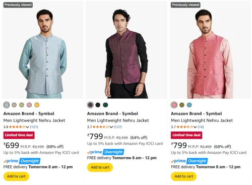 Image of Amazon Brand - Symbol Men's Nehru Jackets at minimum 64% Discount