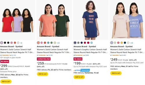 Image of Amazon Brand - Symbol Women's T-shirts at minimum 80% Discount