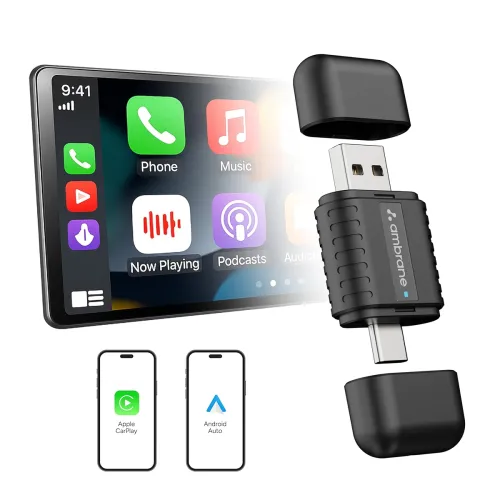 Image of Ambrane 2‑in‑1 Wireless CarPlay Android Auto Receiver – Bluetooth 5.4