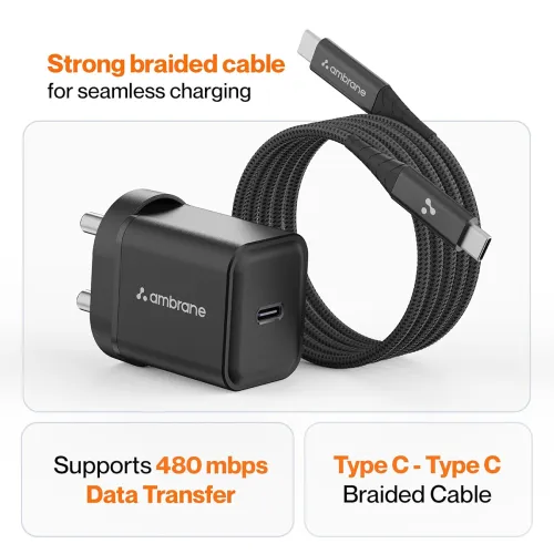 Image of Ambrane 20W Mobile Charger with to Charging Cable | Fast Charging for Android, iPhone