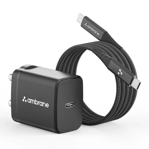 Image of Ambrane 25W Mobile Charger Adapter Charging Cable Fast Charging for Samsung Smartphones, iPhone ,Black