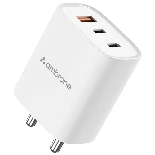 Image of Ambrane 45W GaN Fast Charger – 3-Port (White)