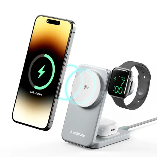 Image of Ambrane Qi2 Magsafe 3-in-1 Wireless Charger