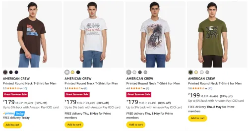 Image of AMERICAN CREW Men's T-shirts at minimum 80% Discount
