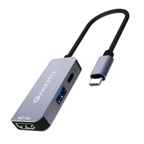 Image of Amkette 3-in-1 Type-C to HDMI Adapter (4K@60Hz, USB 3.0, 100W PD) 