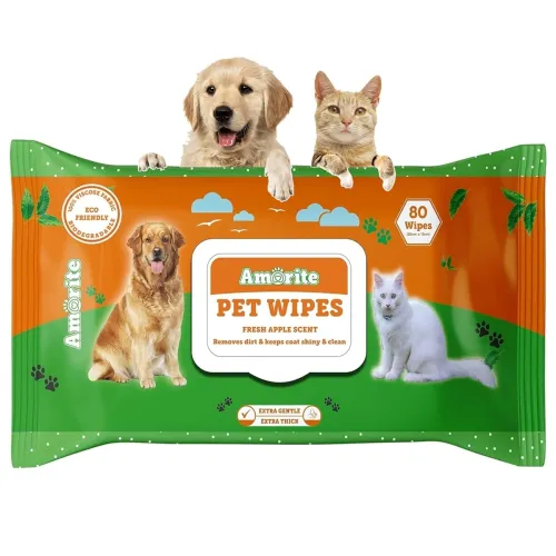 Image of AMORITE Anti-Bacterial Pet Wipes, 80 count, pack of 1.