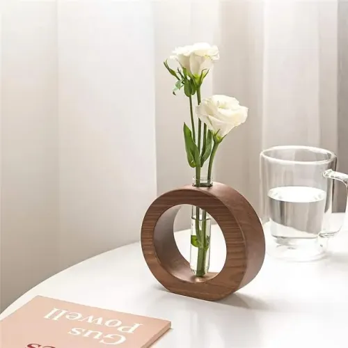 Image of Ancient Shoppee Wooden 1 Glass Test Tube Home Decor Planter