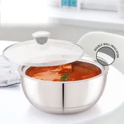 ANJALI EPSB50 Stainless Steel Serving Bowl with Glass Lid 500 ml
