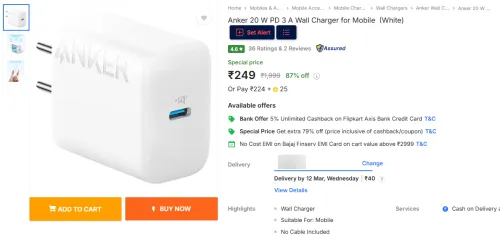Image of Anker 20 W PD 3 A Wall Charger