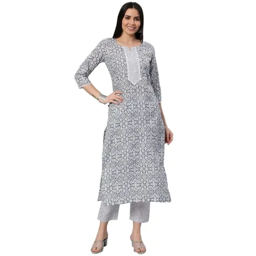 Image of ANNI DESIGNER Women Cotton Blend Regular Kurta With Pant