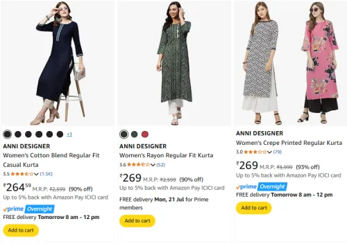 Image of ANNI DESIGNER Women's Kurta at minimum 90% Discount