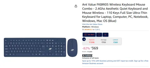 Image of Ant Value FKBRI05 Wireless Keyboard Mouse Combo