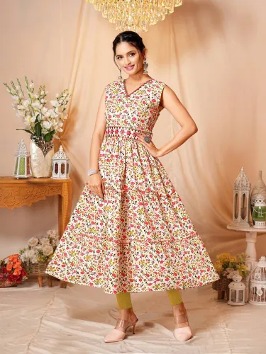 Image of Anushansa Women Embroidered, Printed Viscose Rayon Anarkali Kurta