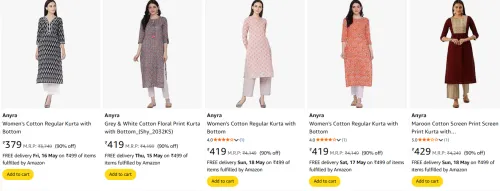Image of Anyra Women's kurta set Minimum 90% Discount