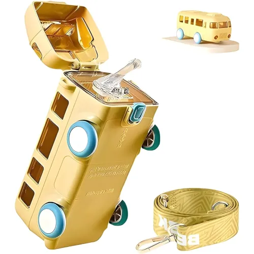 Image of ApLiQ Bus-Shaped Kids Water Bottle 500ml (Leakproof, with Strap)